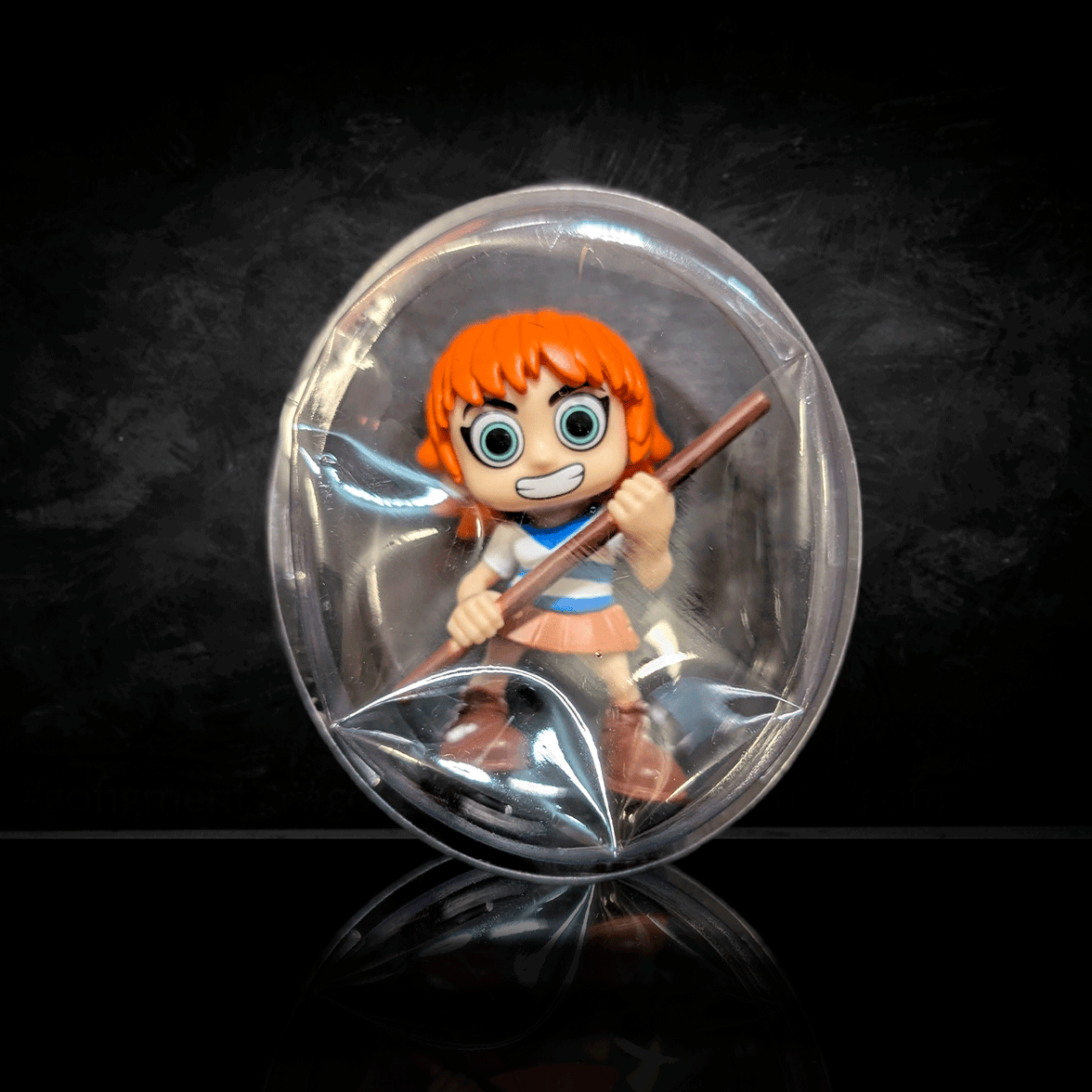 Go Figment One Piece mini figure in sealed clear plastic packaging featuring red-haired character with staff.