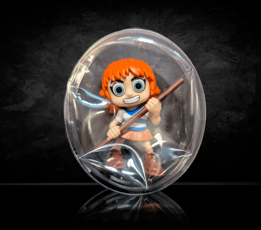 Go Figment One Piece mini figure in sealed clear plastic packaging featuring red-haired character with staff.
