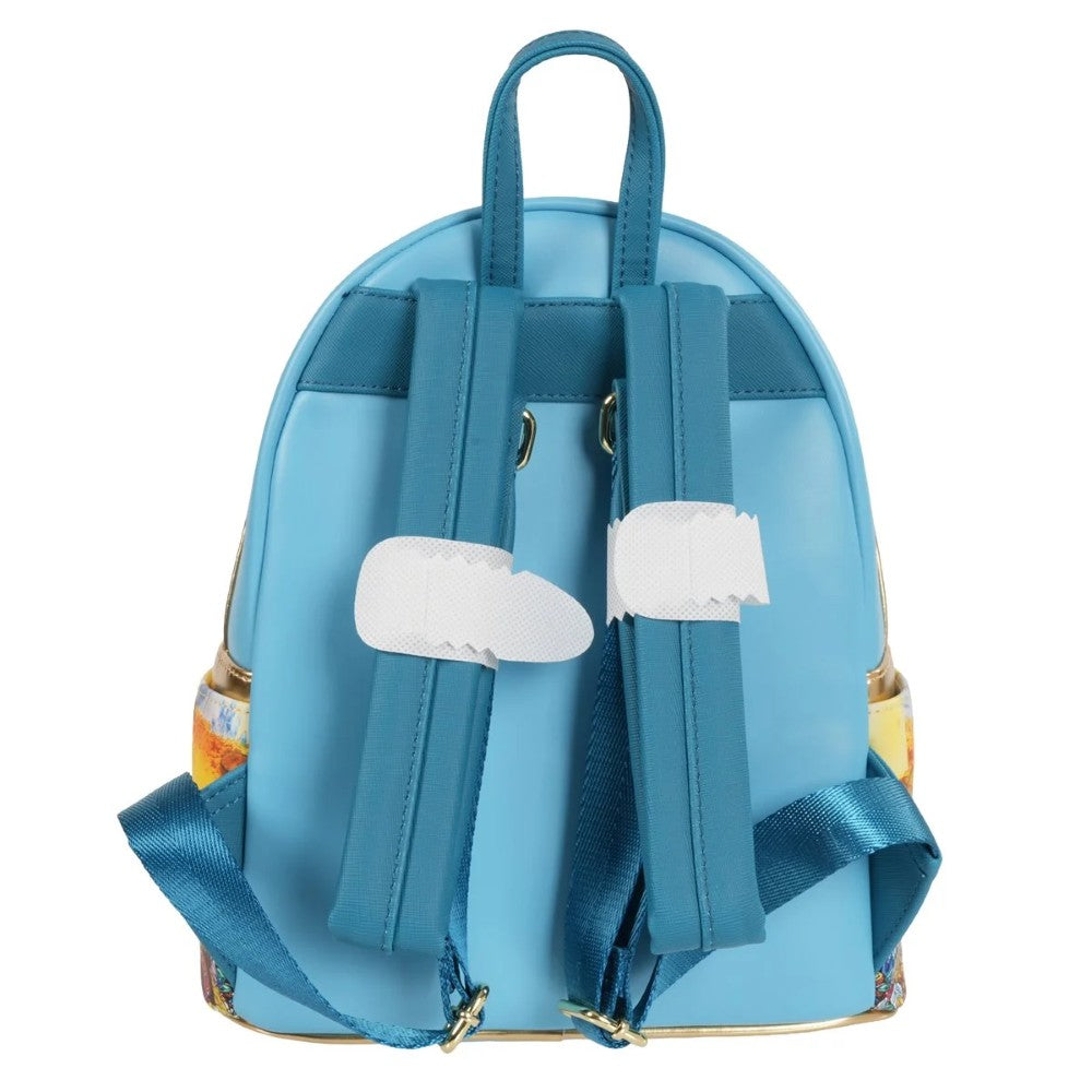 Back view of Loungefly One Piece Tony Tony Chopper Treasure mini-backpack with adjustable straps and blue detailing
