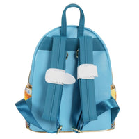Back view of Loungefly One Piece Tony Tony Chopper Treasure mini-backpack with adjustable straps and blue detailing