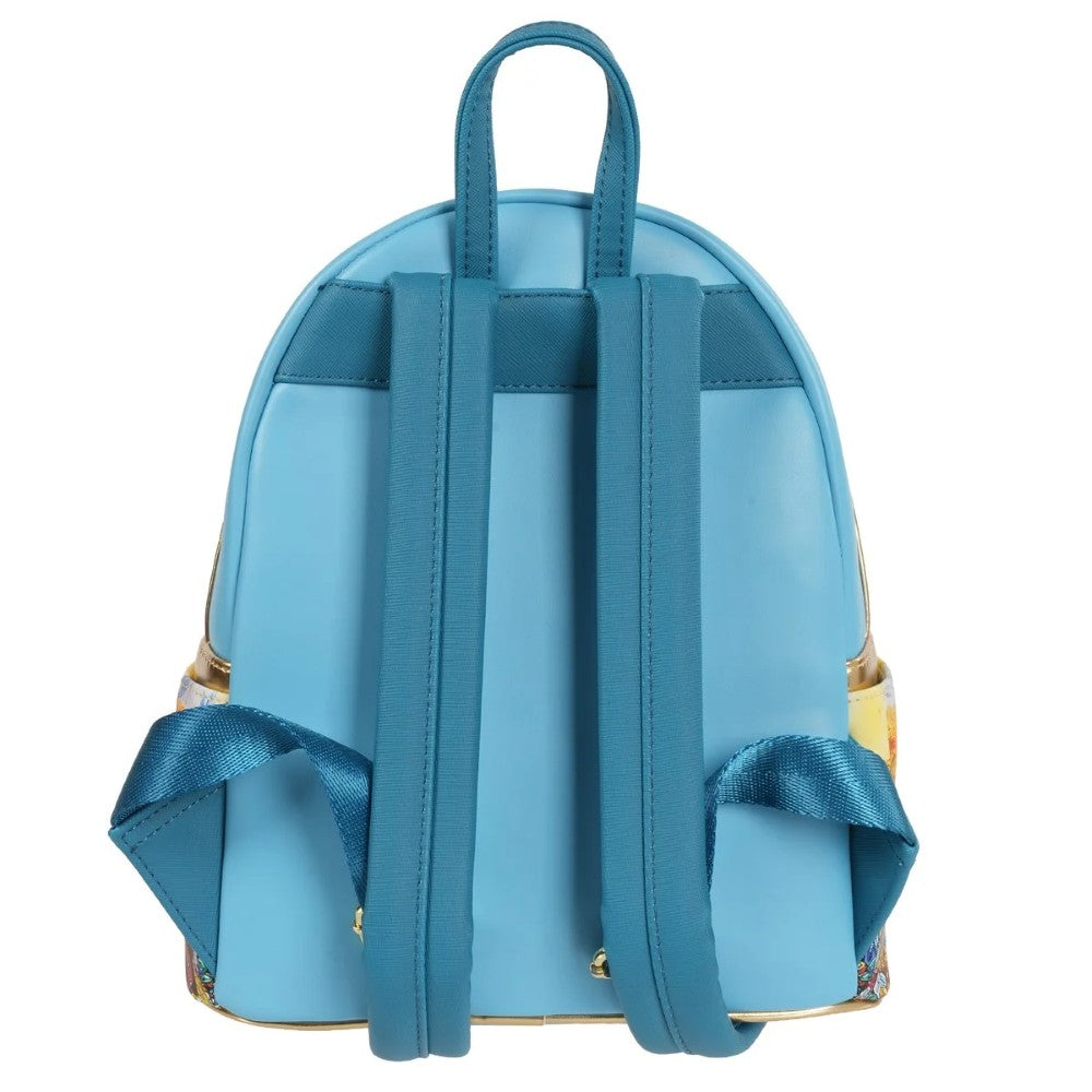 Back view of Loungefly One Piece Tony Tony Chopper Treasure Mini-Backpack in light blue with adjustable straps