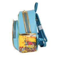 Side view of Loungefly mini-backpack featuring One Piece Tony Tony Chopper treasure chest design and gold zipper accents