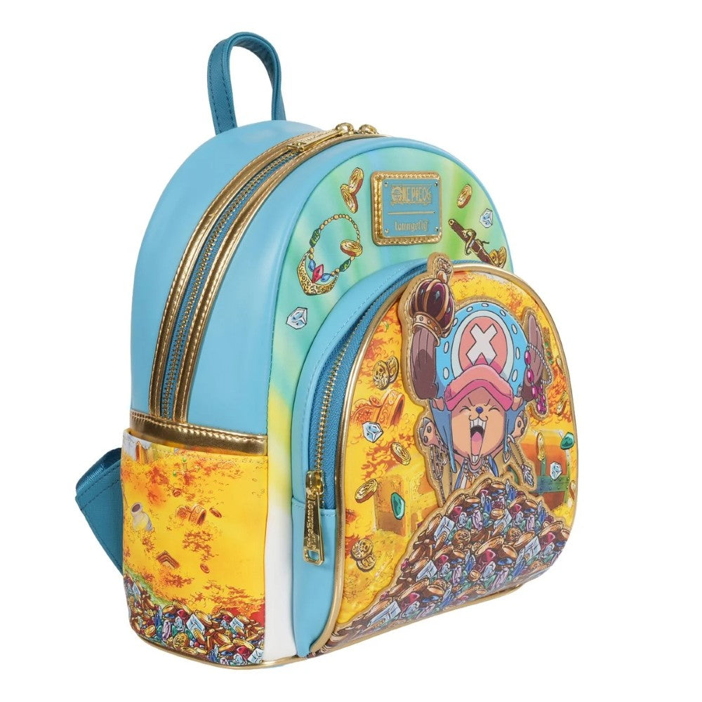 Loungefly One Piece Tony Tony Chopper mini-backpack with colorful treasure design and character art on front pocket