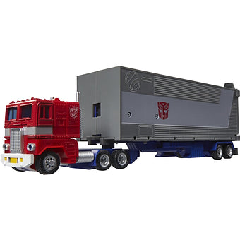 Hasbro Transformers G1 Optimus Prime 40th Anniversary semi-truck and trailer with Autobot emblem detailed design