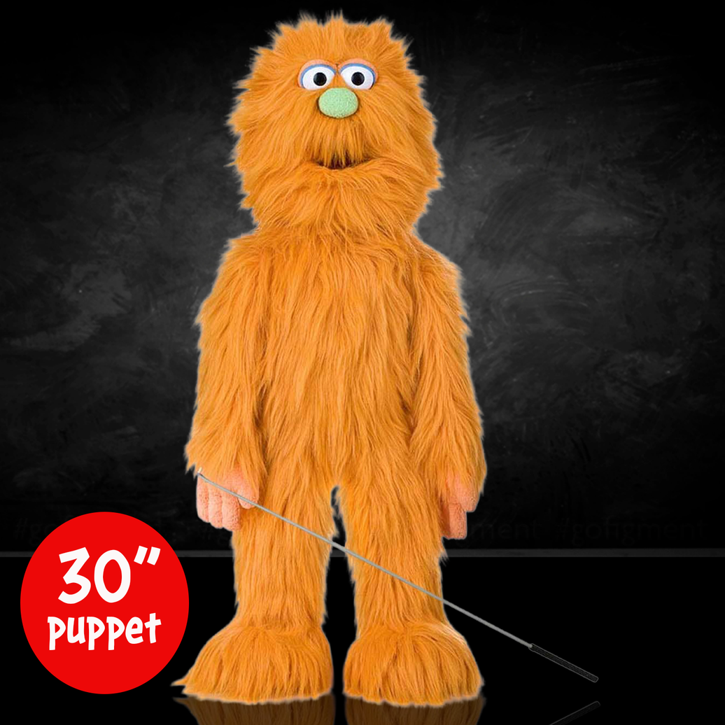 Silly Puppets Frazzle Orange Monster Puppet - 30" Furry Puppet with Movable Mouth, Arm Rod
