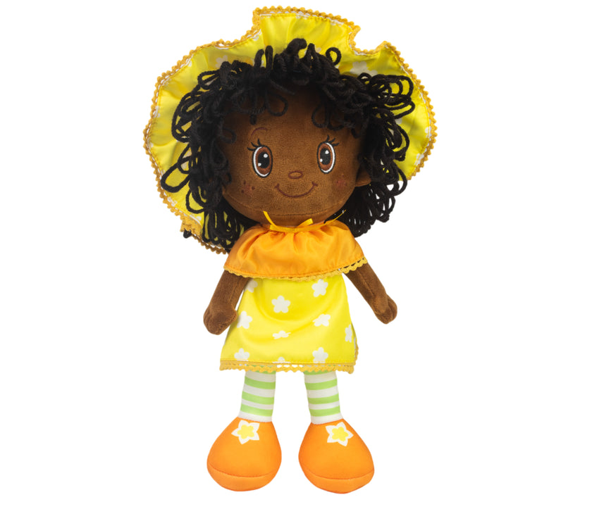 Limited edition 14-inch Orange Blossom rag doll by Loyal Subjects with soft curls and bright yellow outfit