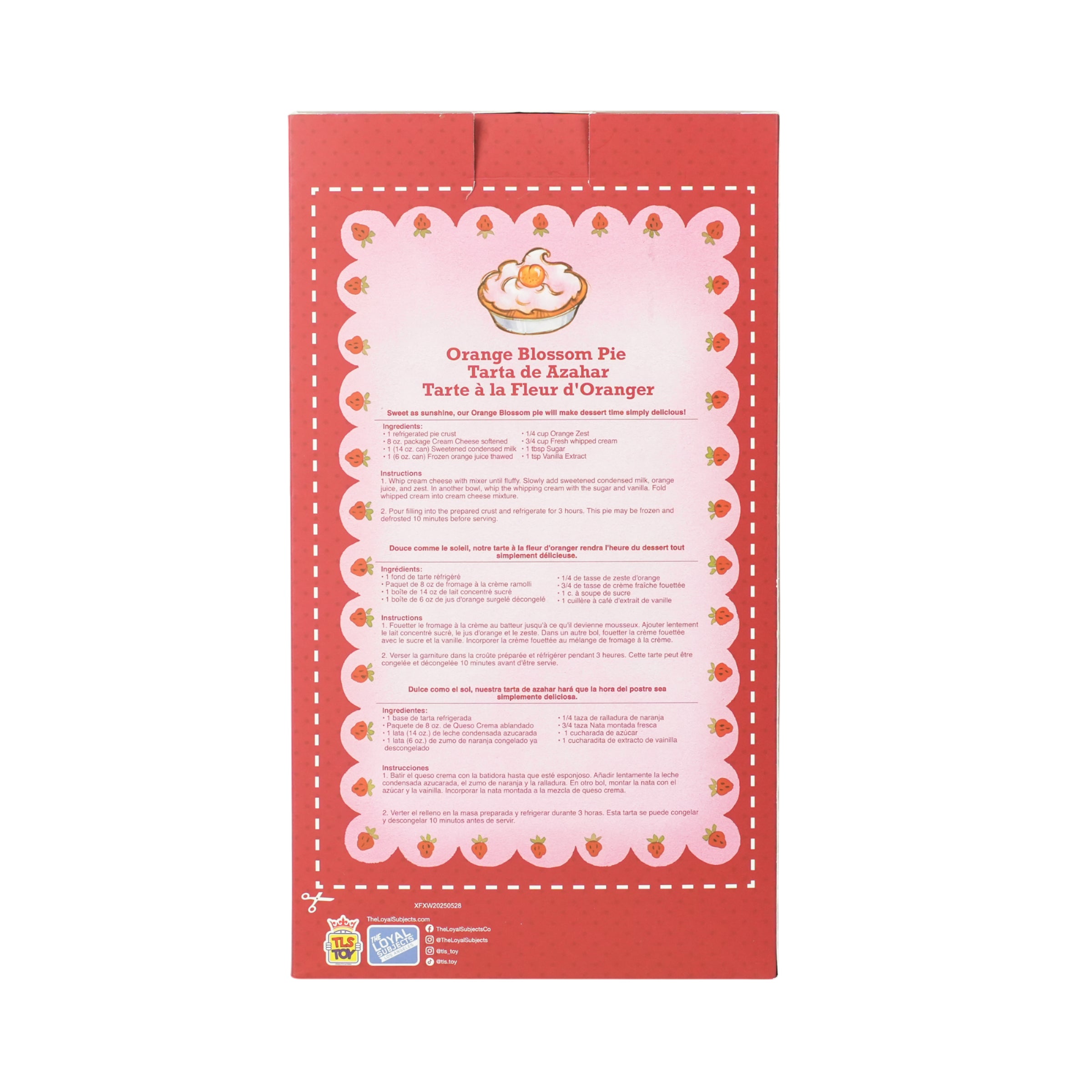 Packaging back of Loyal Subjects Orange Blossom scented rag doll with recipe and decorative border design