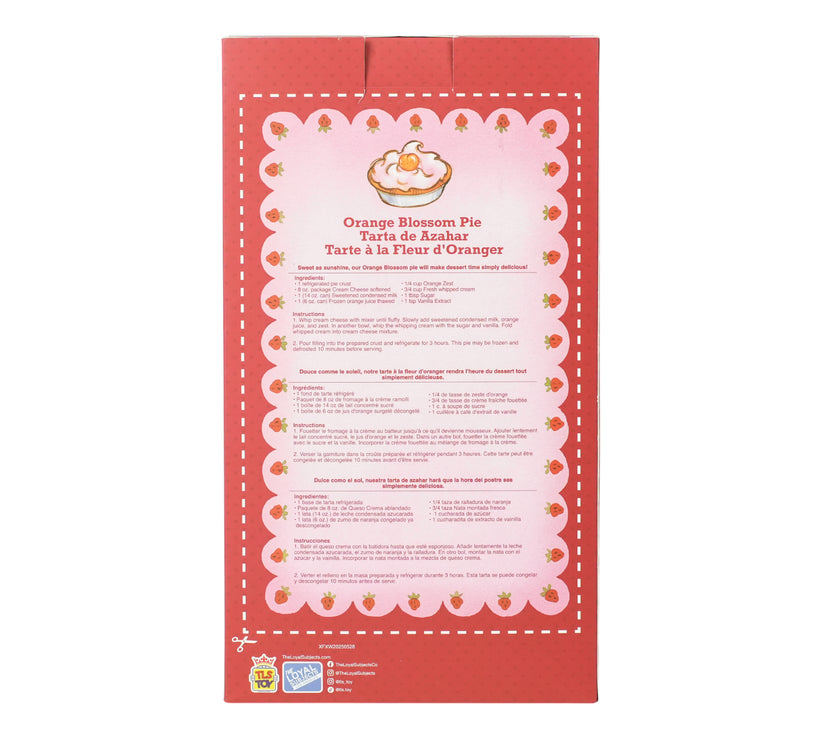 Packaging back of Loyal Subjects Orange Blossom scented rag doll with recipe and decorative border design