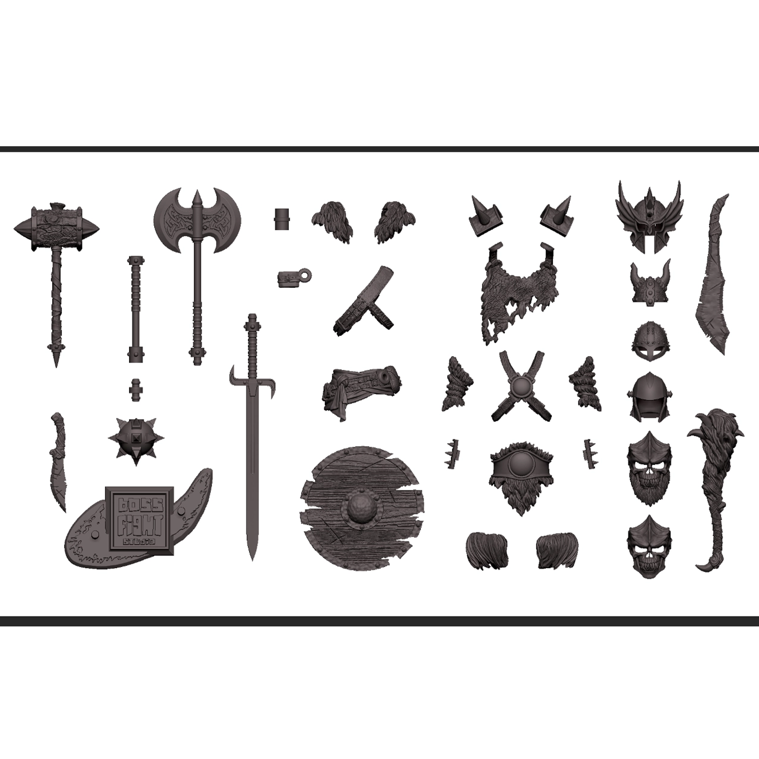 1:18 Scale Orc & Barbarian Wolf Grey Customizer Kit (Double Figure Weapons & Skull Mask Pack for 3.75" - 4" Figures)