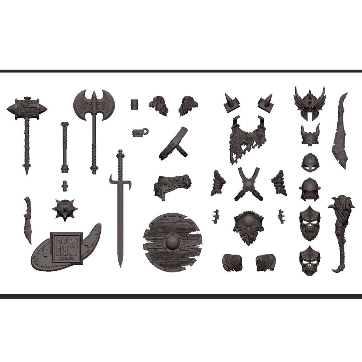 1:18 Scale Orc & Barbarian Wolf Grey Customizer Kit (Double Figure Weapons & Skull Mask Pack for 3.75" - 4" Figures)