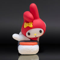 Go Figment Hello Kitty and Friends figure featuring My Melody in red hood with yellow bow on sushi base