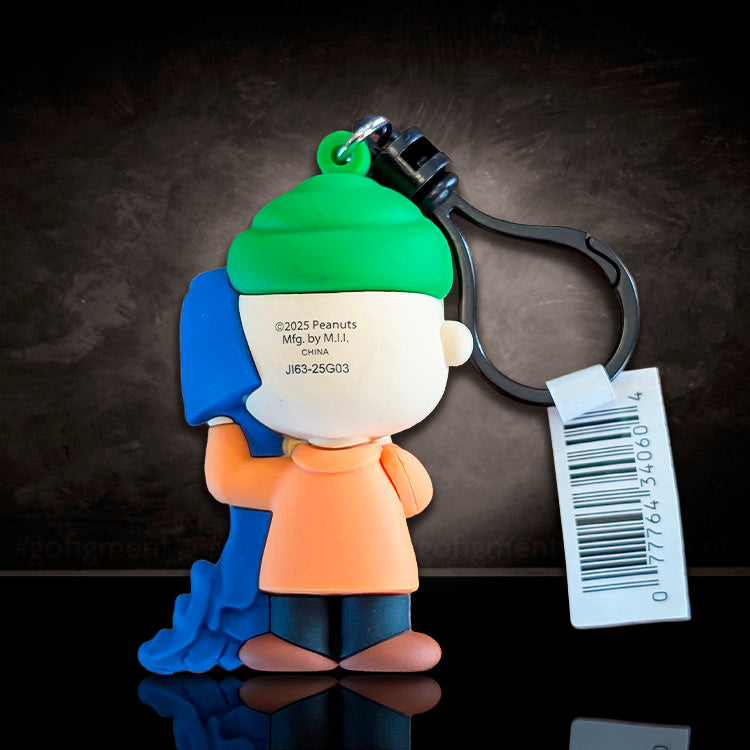 Monogram Linus van Pelt Peanuts Series 4 figural bag clip with purple blanket and green hat