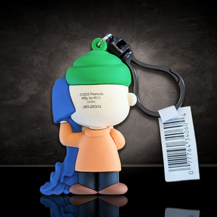 Monogram Peanuts Series 4 Linus Van Pelt figural bag clip with green hat and blue blanket blind box figure