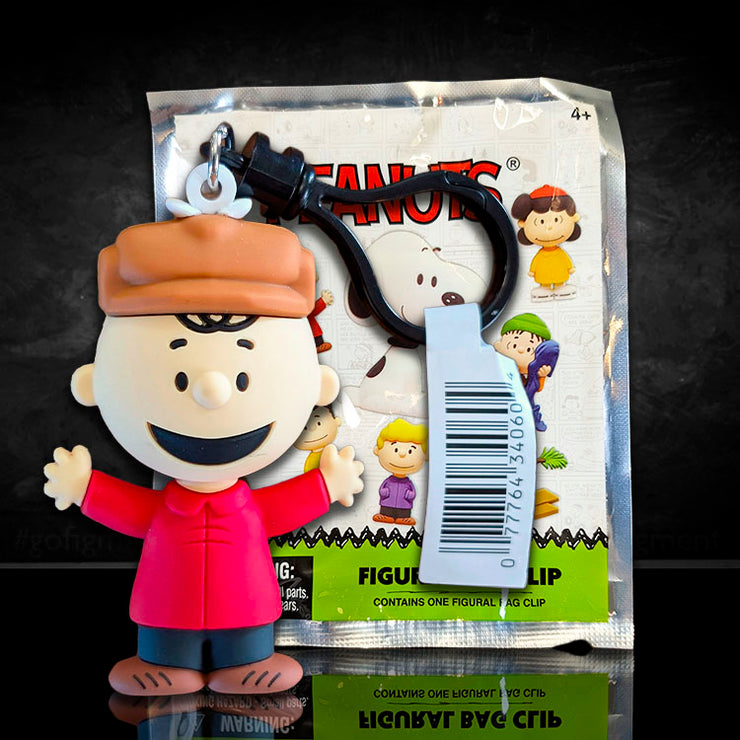 Monogram Peanuts Series 4 Charlie Brown bag clip with red jacket and brown hat in original packaging