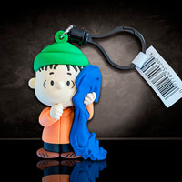 Monogram Peanuts Series 4 Linus van Pelt figural bag clip holding blue blanket with green hat