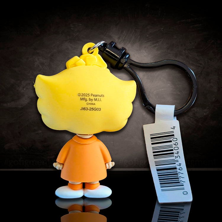 Monogram Peanuts Series 4 Sally Brown figural bag clip blind box with black carabiner and barcode tag