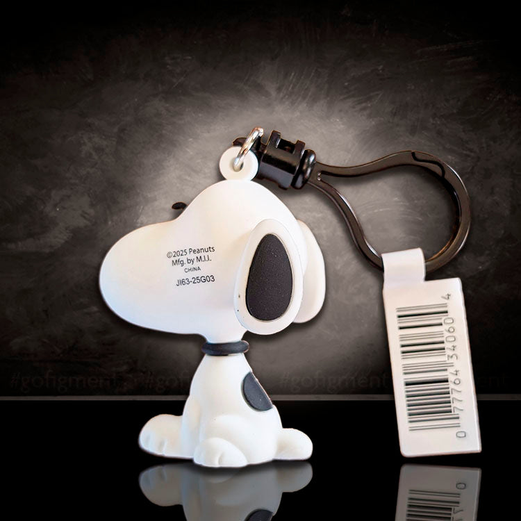 Monogram Peanuts Series 4 Snoopy bag clip in classic sitting pose with black clip and original packaging tag