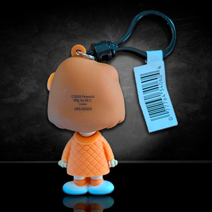 Monogram Peanuts Series 4 Patty figural bag clip in orange checkered dress with keyring and barcode tag