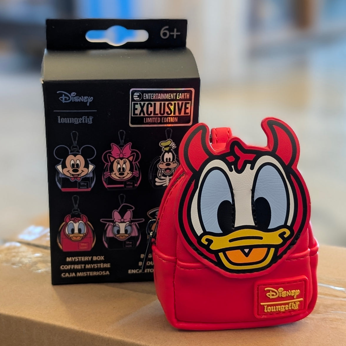 Disney Loungefly mini backpack bag charm featuring Devil Donald Duck in red devil costume with horns and tail
