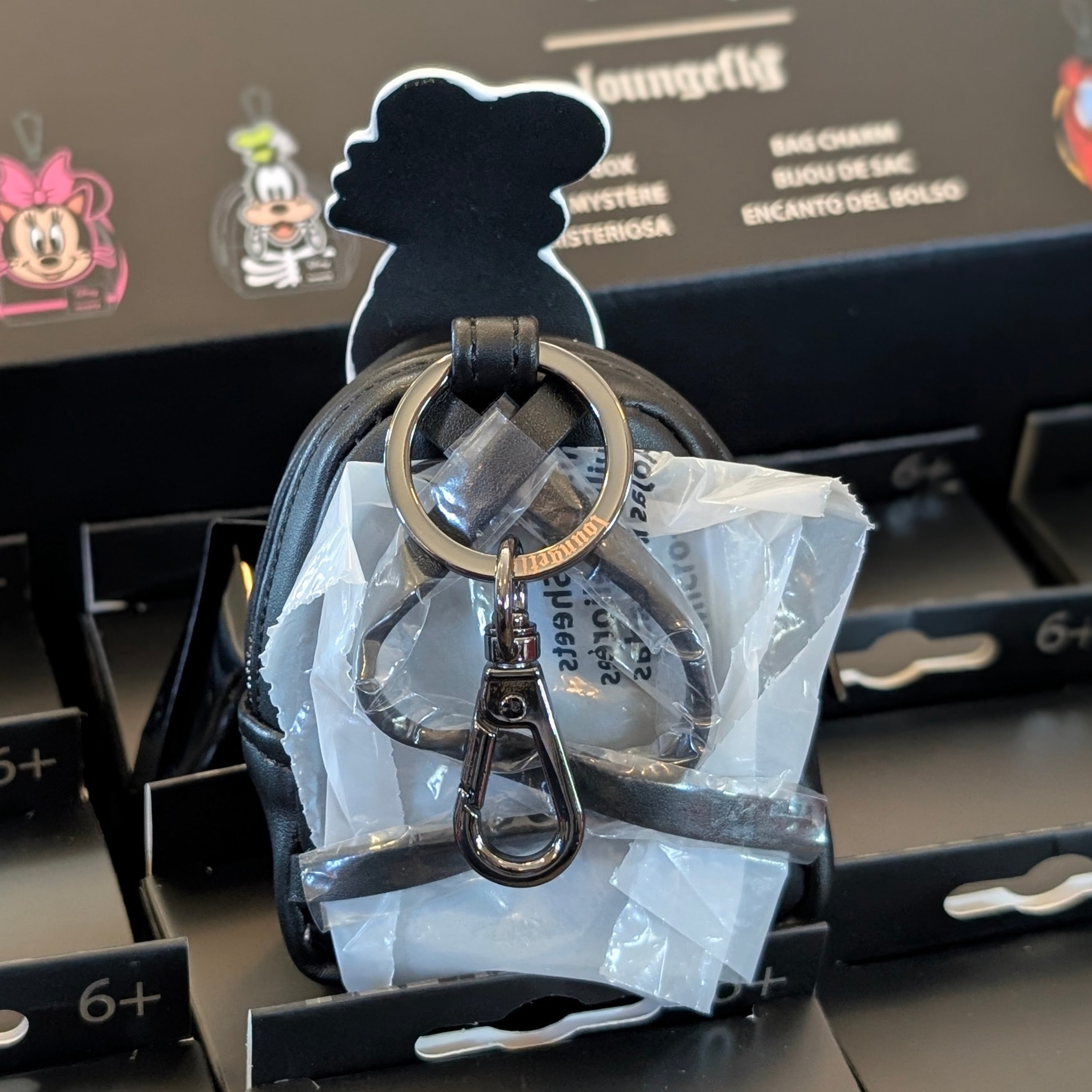 Loungefly 4-inch Skeleton Goofy mini backpack bag charm with working zipper and keyring clip in original display packaging