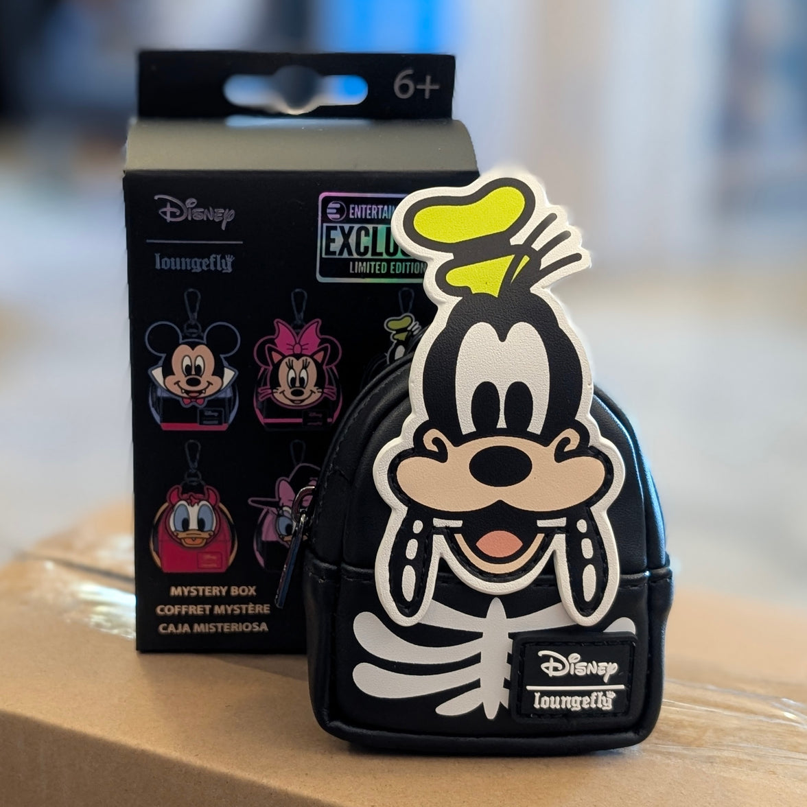 Disney Loungefly mini backpack bag charm featuring Skeleton Goofy with yellow hat and working zipper detail