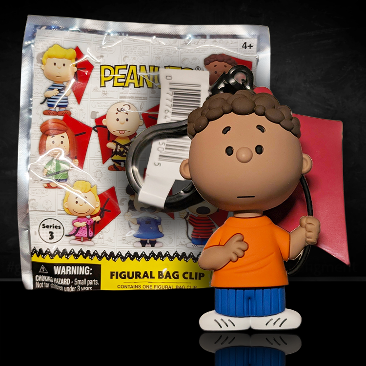 Franklin Peanuts 75th Anniversary Series 3 foam bag clip by Monogram holding a red kite keychain collectible