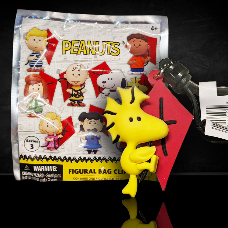 Monogram Peanuts 75th Anniversary Woodstock foam bag clip hanging from a red kite collectible figure