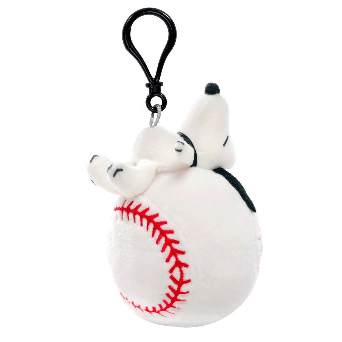 Go Figment plush keychain featuring Snoopy lying on a baseball with a black clip attachment
