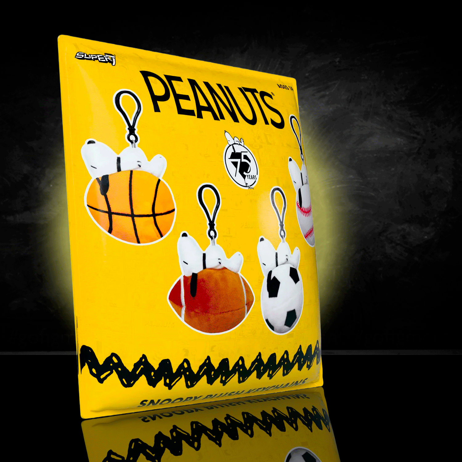 Go Figment Peanuts Super Duper Plush Keychain Bag Clip featuring Snoopy in various sports balls designs