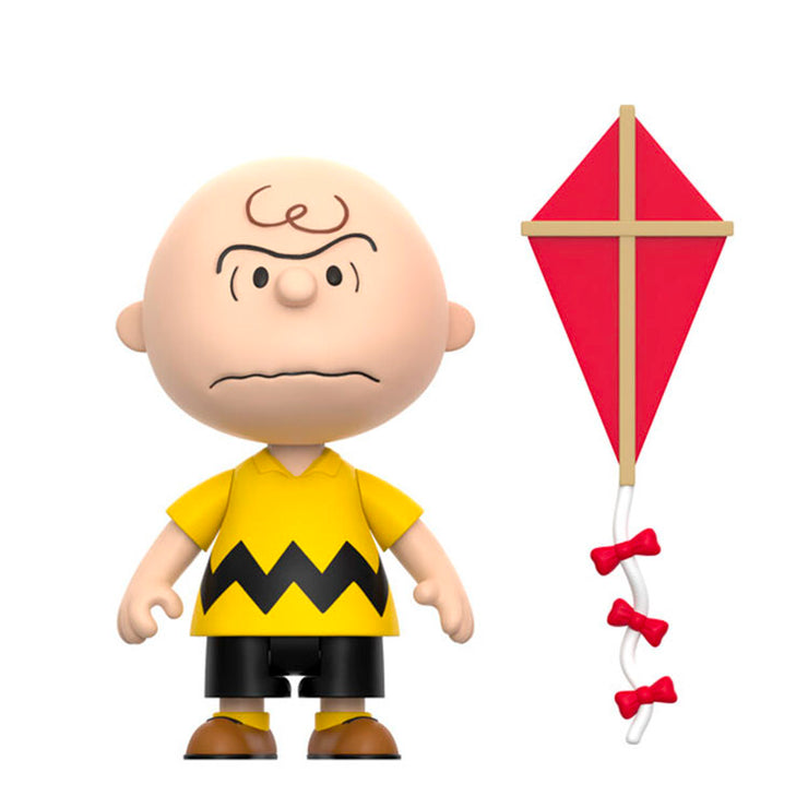 Super7 Charlie Brown ReAction Figure with red kite inspired by Peanuts comic strip rivalry with Kite-Eating Tree