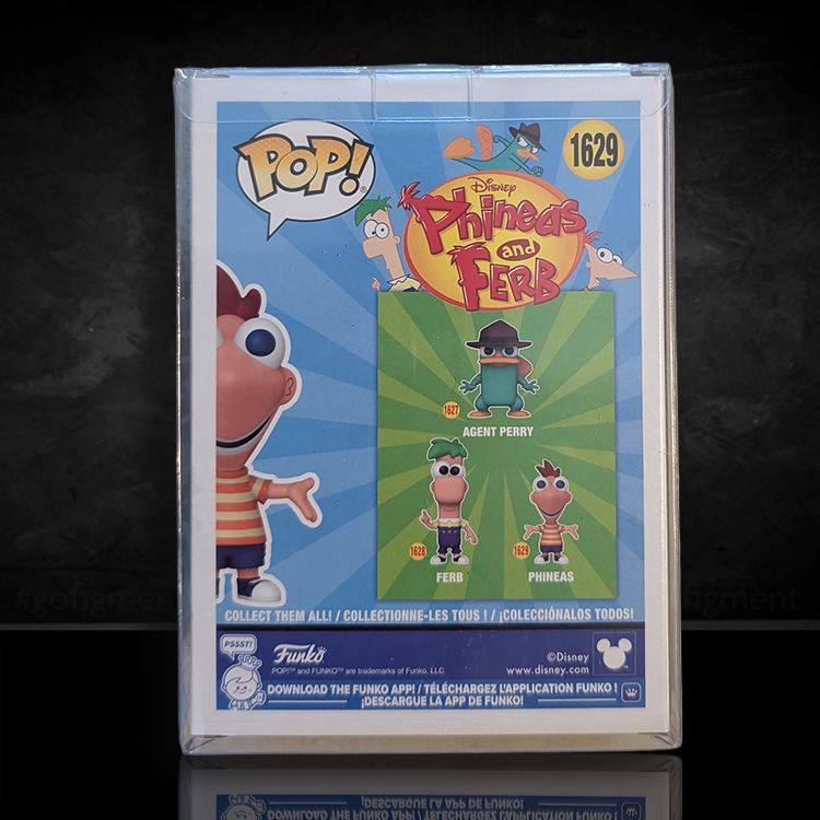 Funko Pop! vinyl figure packaging featuring Phineas and Ferb characters on a blue background.