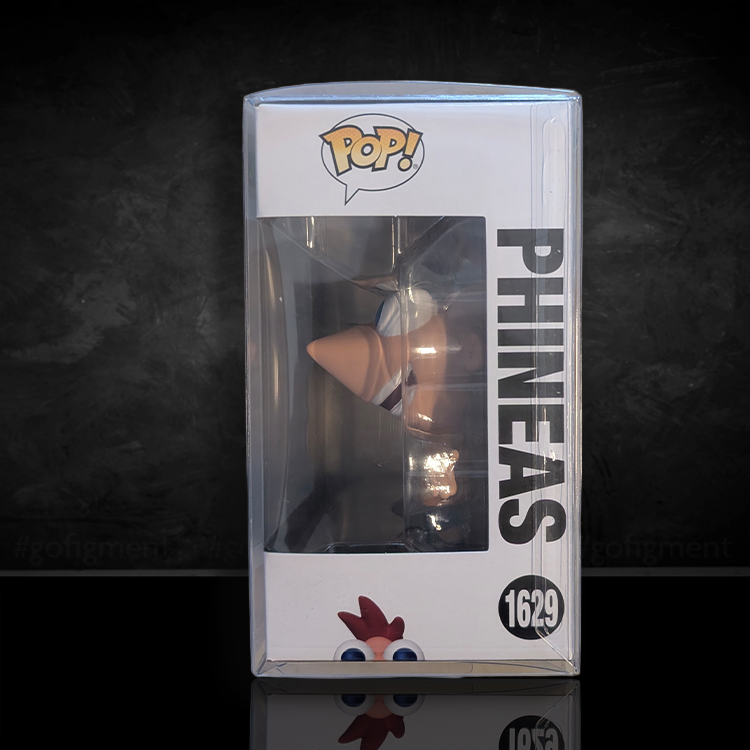 Funko Pop! vinyl figure in packaging with 'Phineas' branding on a dark background