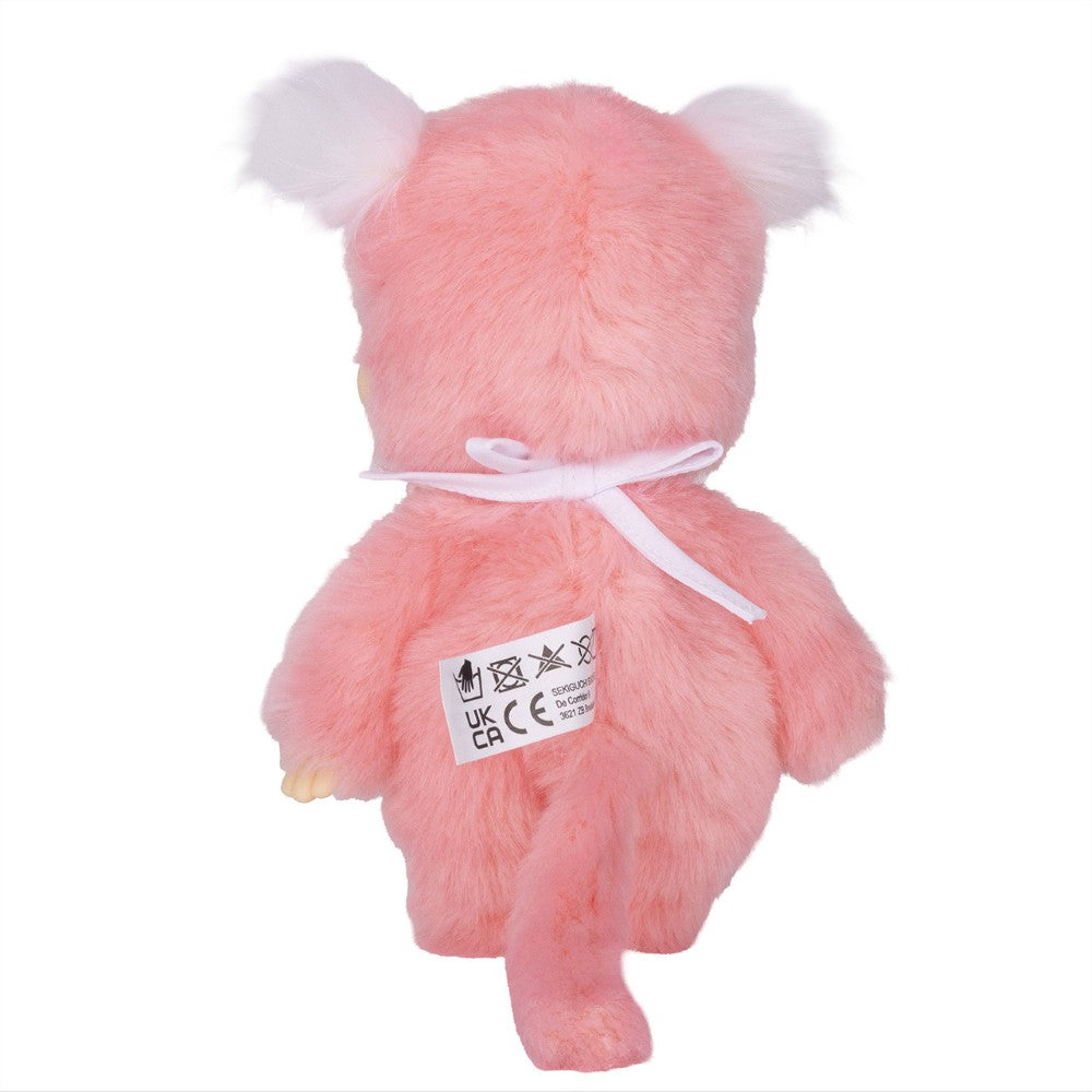 8" Monchhichi Pink Girl - in Pink Bib with White Pig Tails and Blue Eyes by Sekiguchi