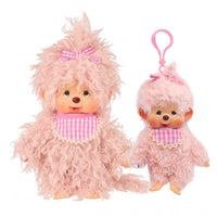 8" Large Monchhichi Doll - Fluffy Pink Girl and Pink Mascot - BUNDLE Authentic Monkey Plush, NWT