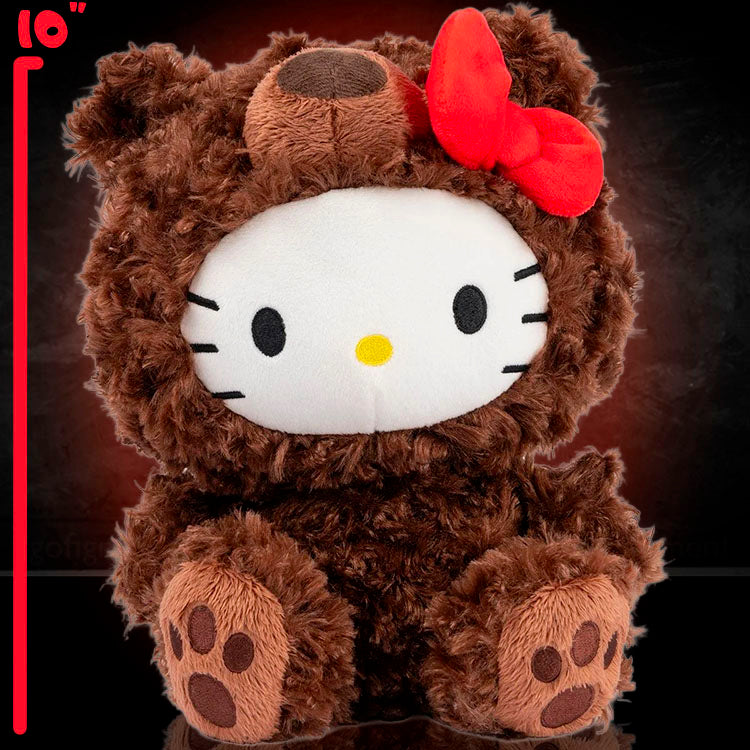 Sekiguchi Hello Kitty dressed as Philbin brown teddy bear plush sitting 10 inches tall with red bow