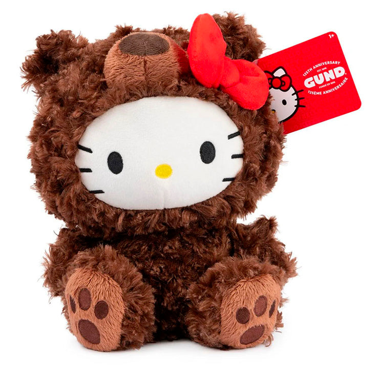 Hello Kitty dressed as a brown Philbin bear plush by Sekiguchi, 10-inch Gund collectible stuffed toy