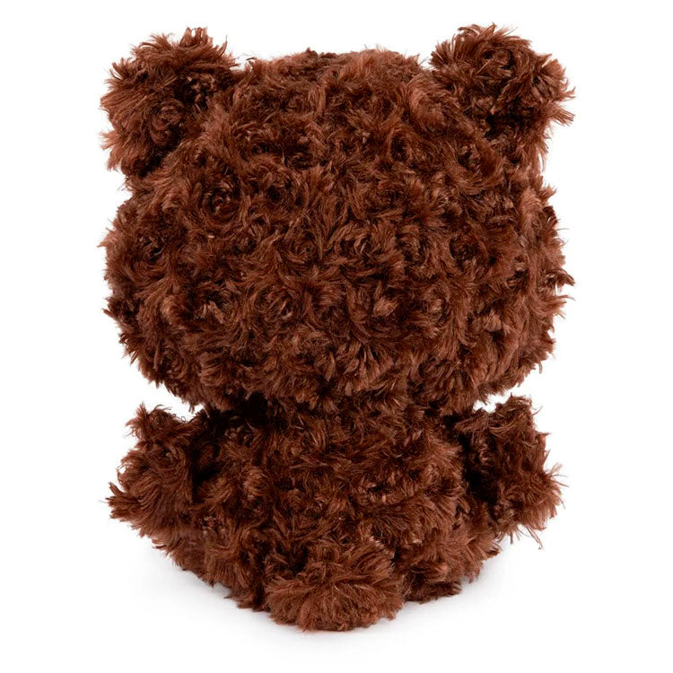 Curly brown plush teddy bear from Sekiguchi, sitting with a soft textured back view, detailed fur and small ears.