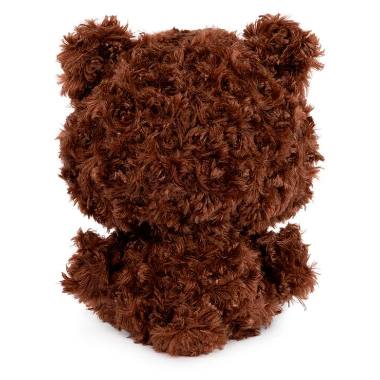 Curly brown plush teddy bear from Sekiguchi, sitting with a soft textured back view, detailed fur and small ears.