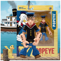 Boss Fight Studio Llc Popeye Classics figure in black shirt, blue pants, sailor hat, and pipe with box packaging background