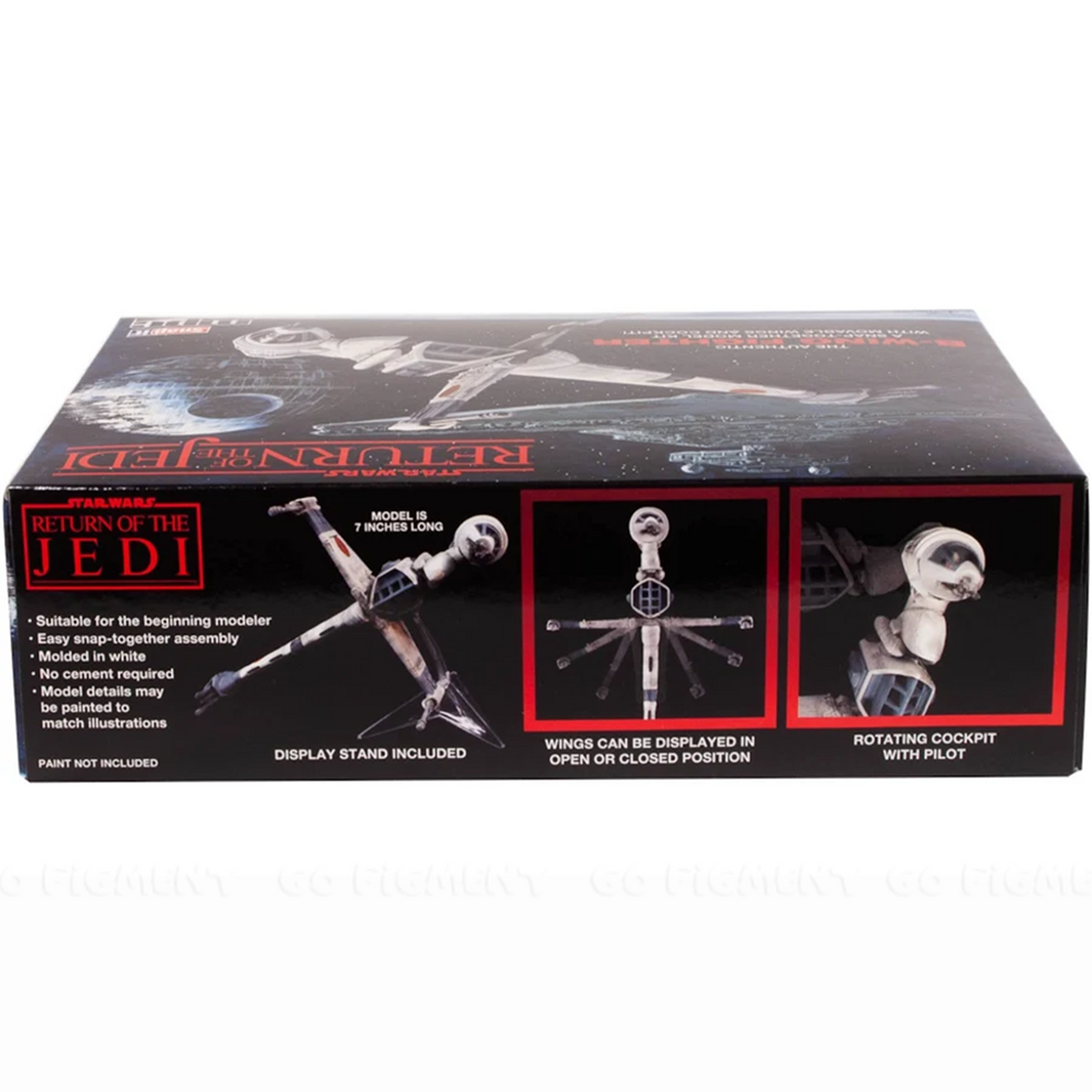 Return of the Jedi B-Wing Fighter MPC Star Wars 1/144 Scale Model Kit by Atlantis Models on box packaging display.