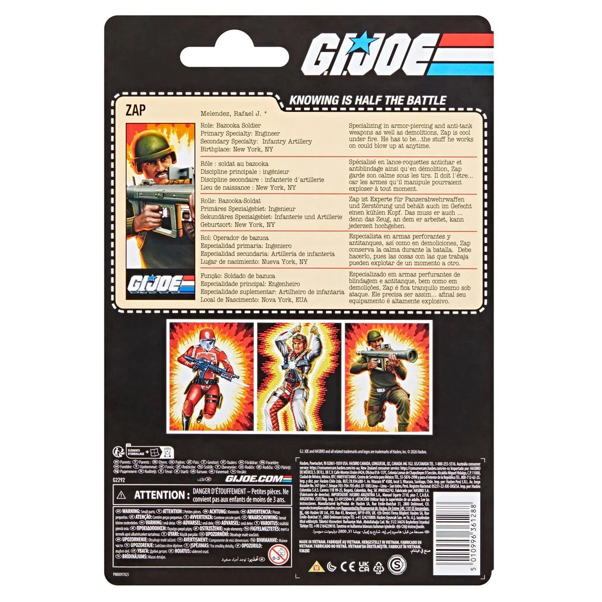 Rafael “Zap” Melendez "Retro Cardback" G.I. Joe Classified Series 6 inch Action Figure packaging by Hasbro.