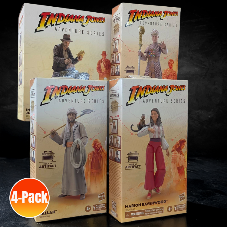 Hasbro Indiana Jones Adventure Series 4-Pack featuring Raiders of the Lost Ark characters with artifacts in detailed packaging