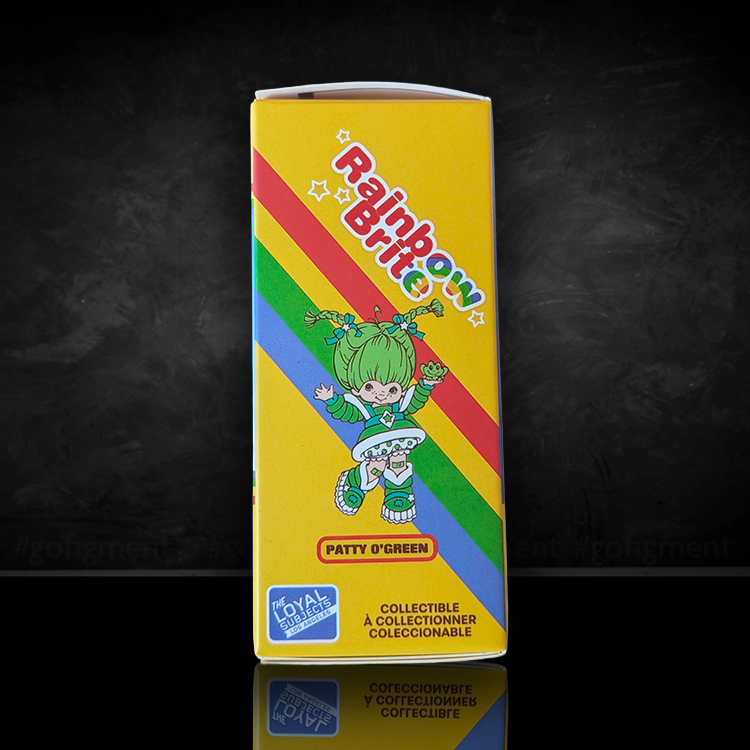 Loyal Subjects Rainbow Brite Patty O'Green collectible figure box with colorful stripes and character illustration.