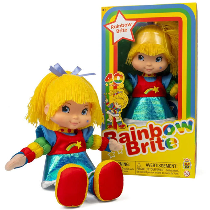 Rainbow Brite 12-inch doll by The Loyal Subjects in colorful outfit with yellow yarn hair and boxed packaging