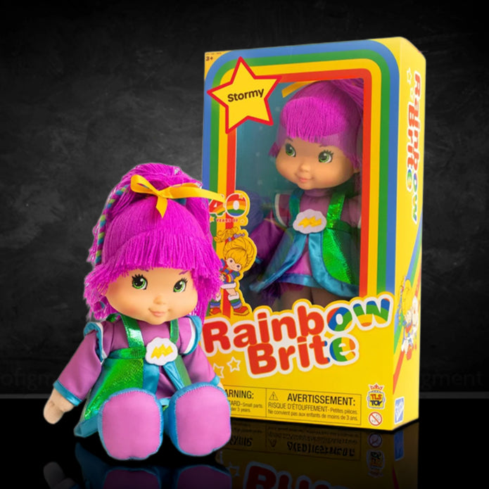 Rainbow Brite Stormy plush doll with bright pink hair and green eyes by The Loyal Subjects in colorful packaging
