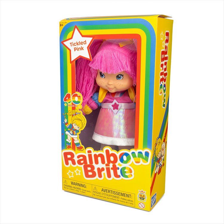 Tickled Pink doll from Rainbow Brite 40th anniversary collection in colorful window packaging by The Loyal Subjects