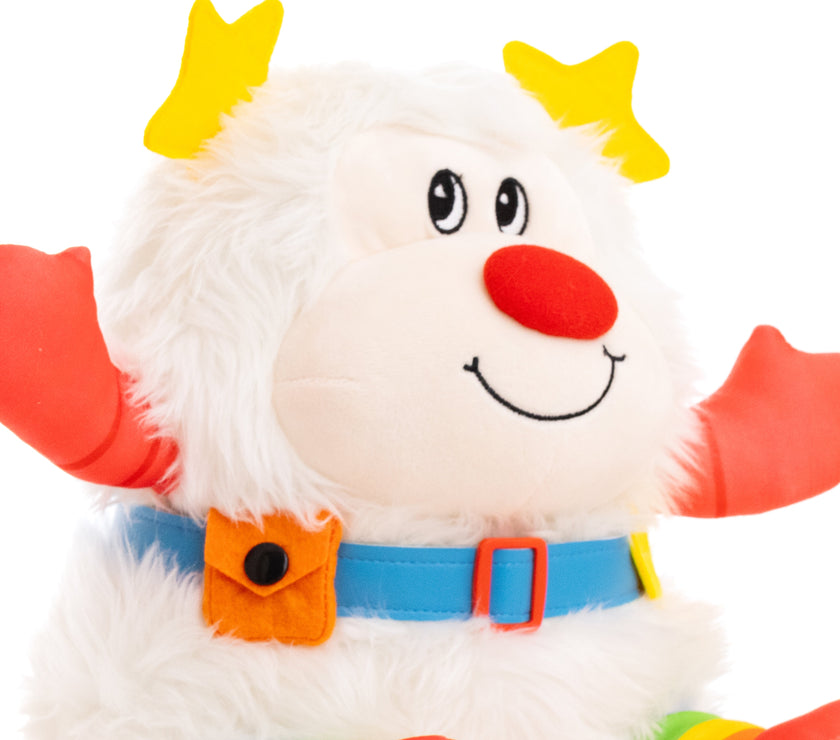 Rainbow Brite Twink 10-inch plush by The Loyal Subjects with white fluffy fur and colorful accessories