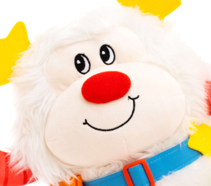 Close-up of Rainbow Brite Twink plush with white fur and red nose by The Loyal Subjects