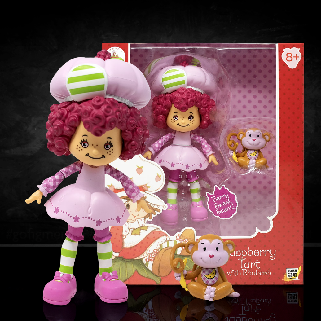 Boss Fight Studio Llc Raspberry Tart figure with curly red hair, pink dress, striped green socks, chef hat, and monkey accessory