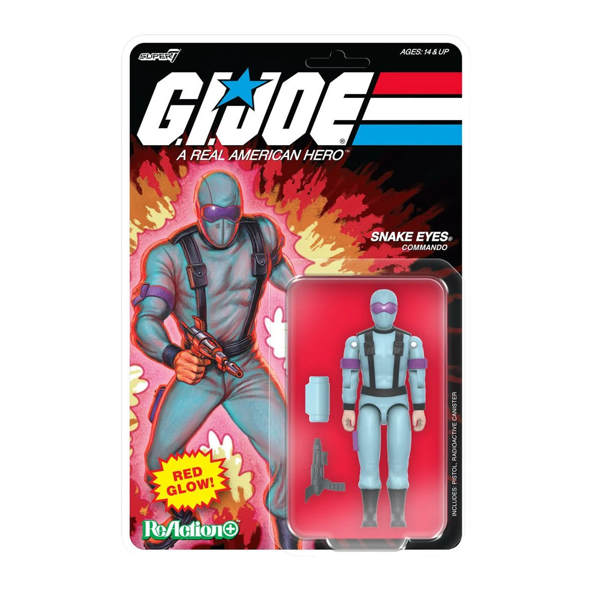 Snake Eyes Red Glow GI Joe Action Figure ReAction+ 1/18 O-Ring Design Unpunched